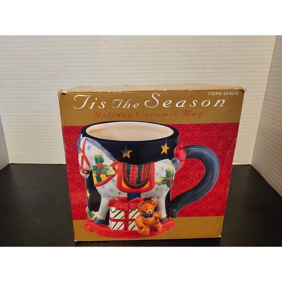 Tis the Season Christmas Holiday Rocking Horse Oversize Mug Susan Winget - Picture 9 of 11